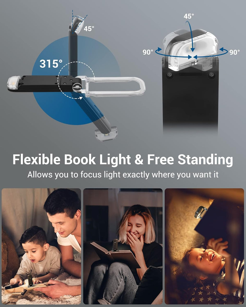 Rechargeable Clip-On LED Reading Light | 3 Color Temperatures with Stepless Dimming